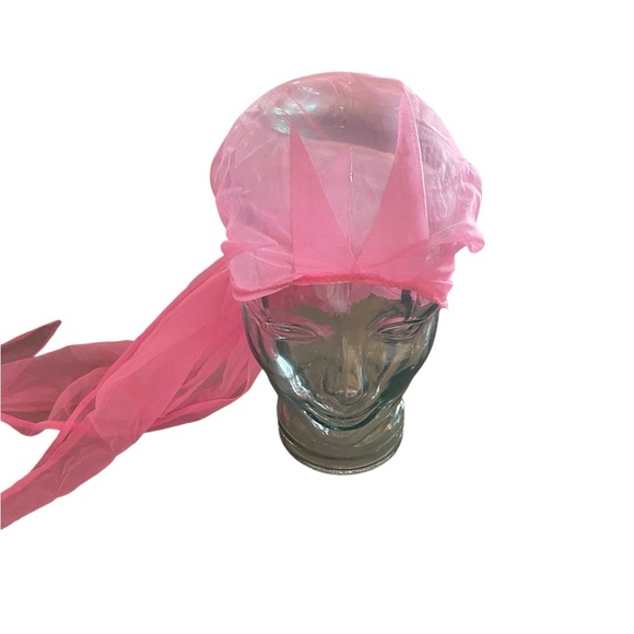Vintage Sheer Chiffon Pink scarf to protect curlers / curls or boho headscarf - Picture 3 of 8